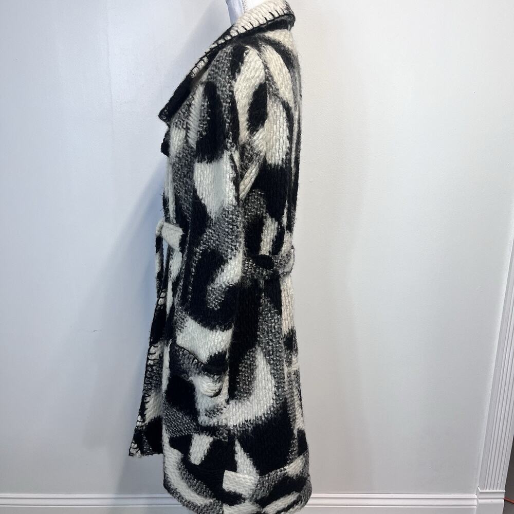 Anna Sui Coat sz Large Black White Mohair Wool Fuzzy Pockets Boho Long Boutique - Picture 5 of 7
